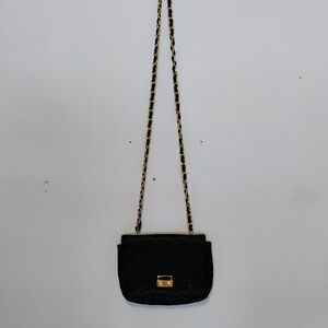 Mixed Bag Design Chic Black Quilted Crossbody Bag With Gold Accents 46" Strap